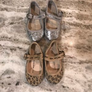 GAP toddler flats, sliver glitter & leopard print